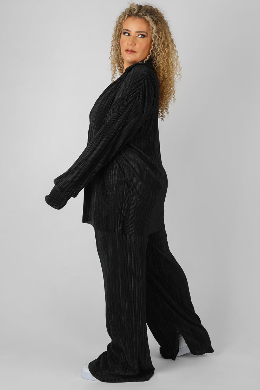 Curve Oversized Plisse Shirt Black