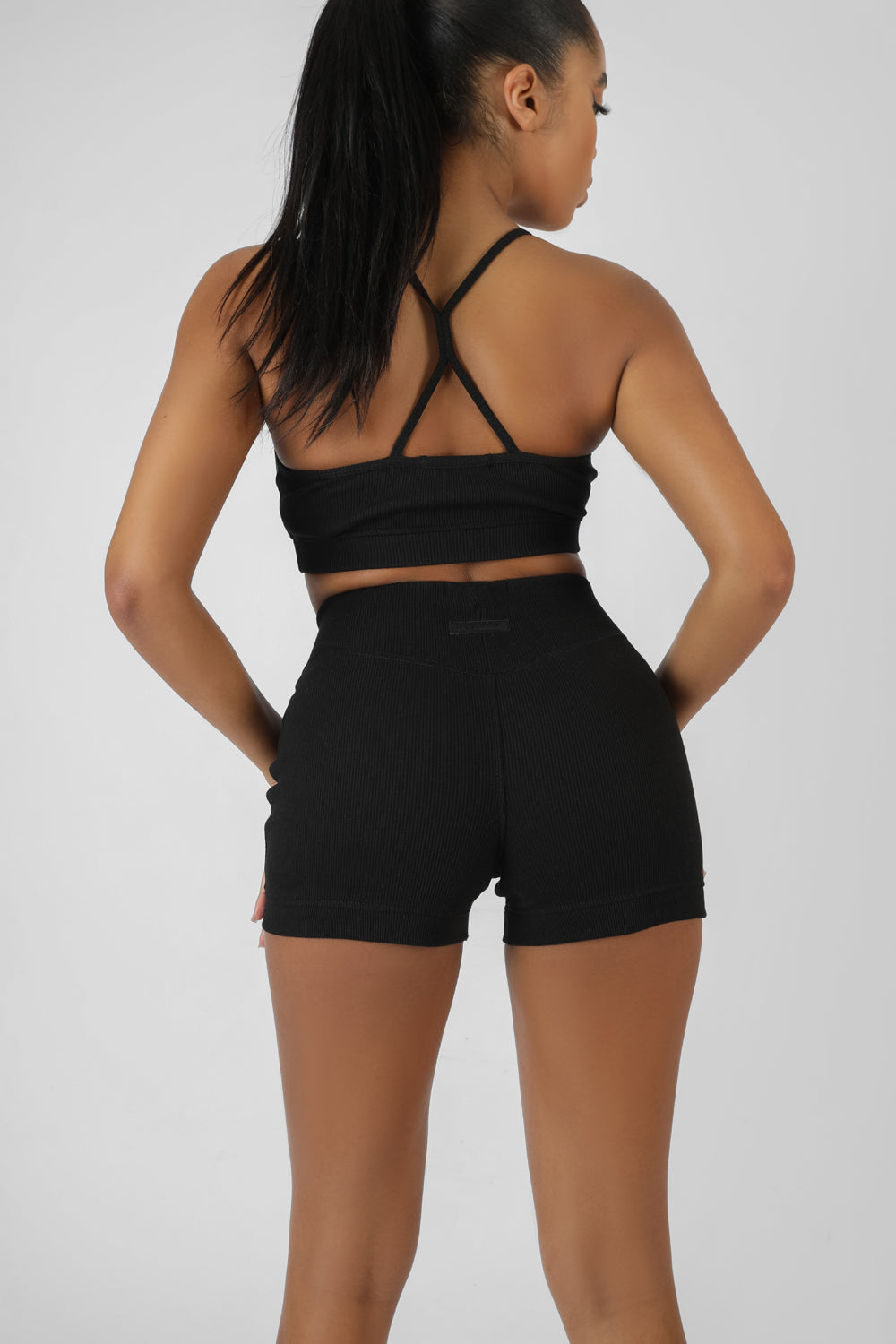 Athleisure Cross Back Ribbed Bralet Black