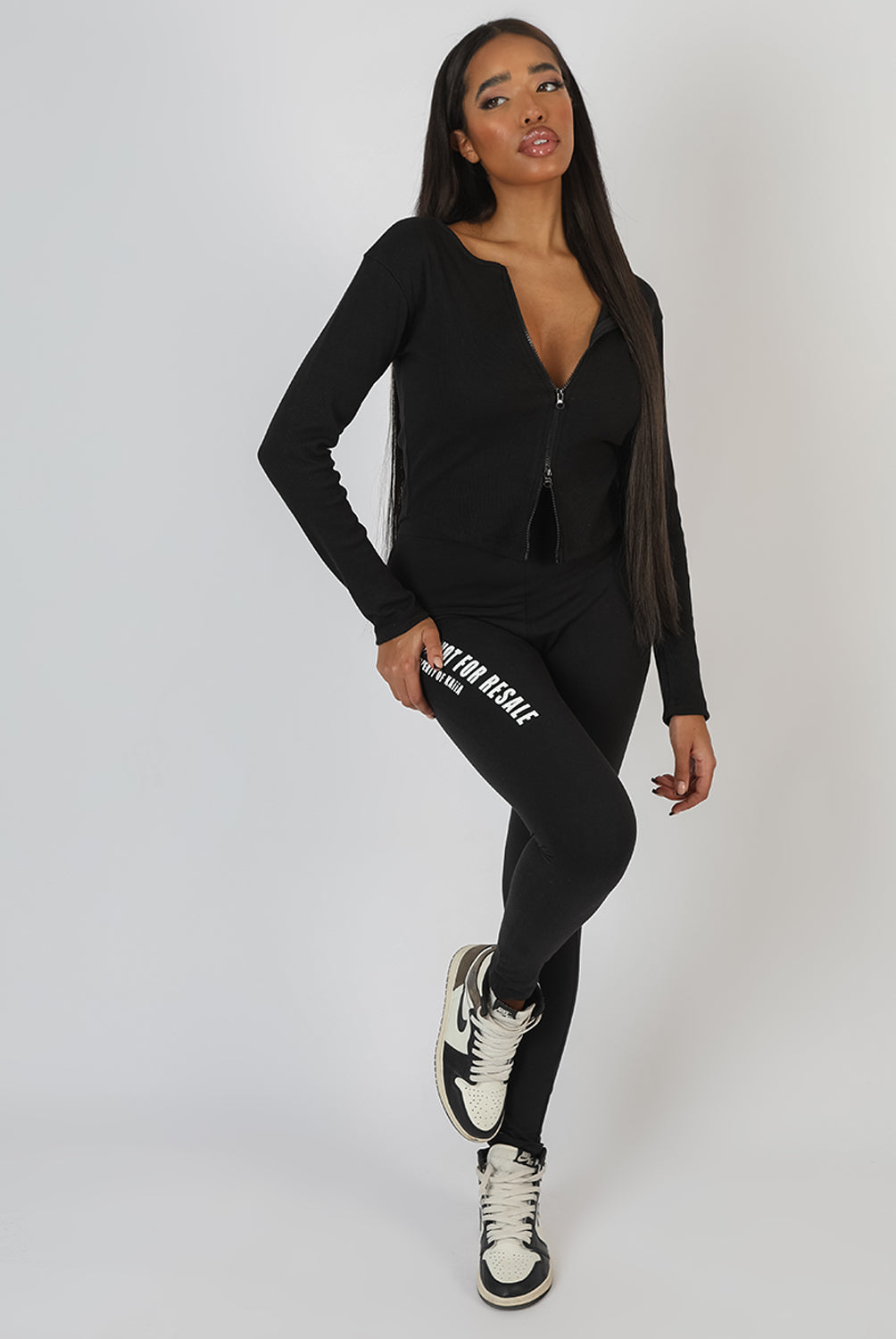 Double Ended Zip Rib Top Black