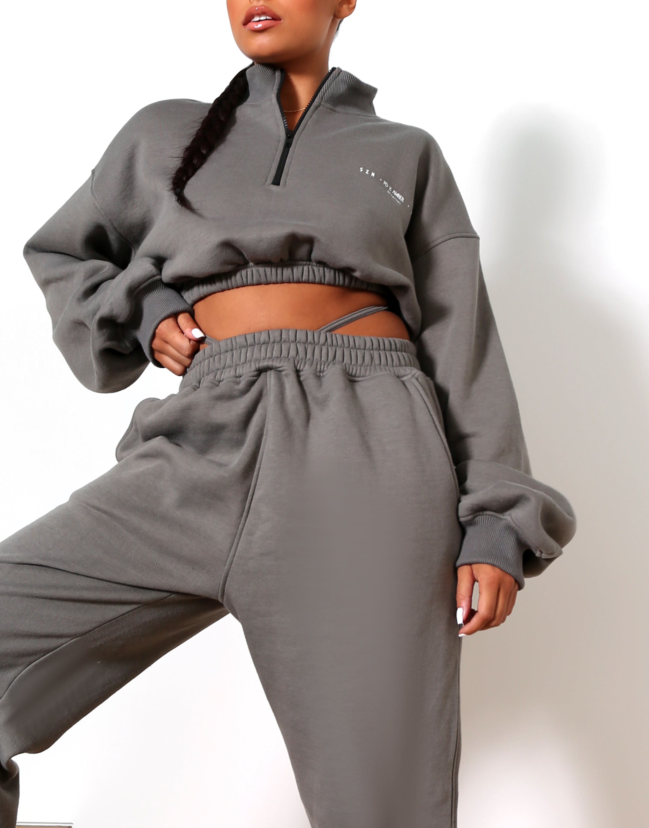 Amber x Public Desire waist detail jogger co-ord slate