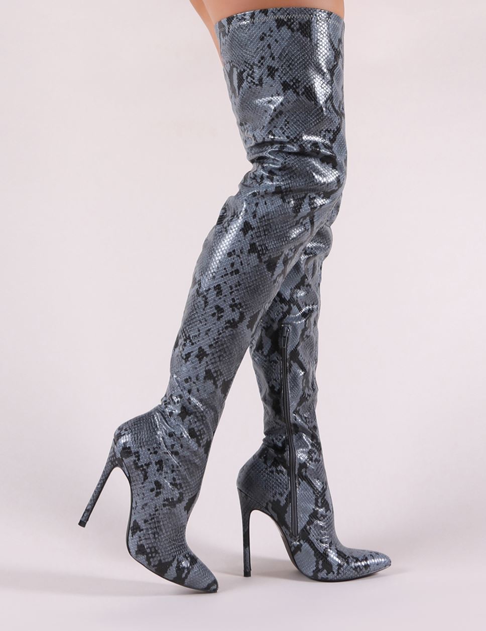 Fleur Over the Knee Boots in Snake Print