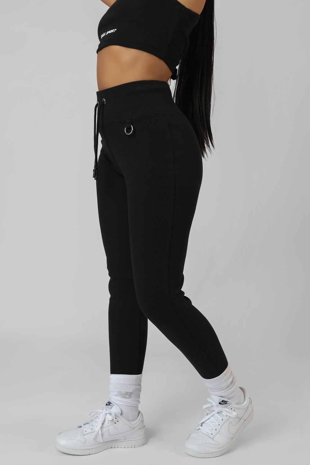 Drawstring Waist Kaiia Sport Legging Black