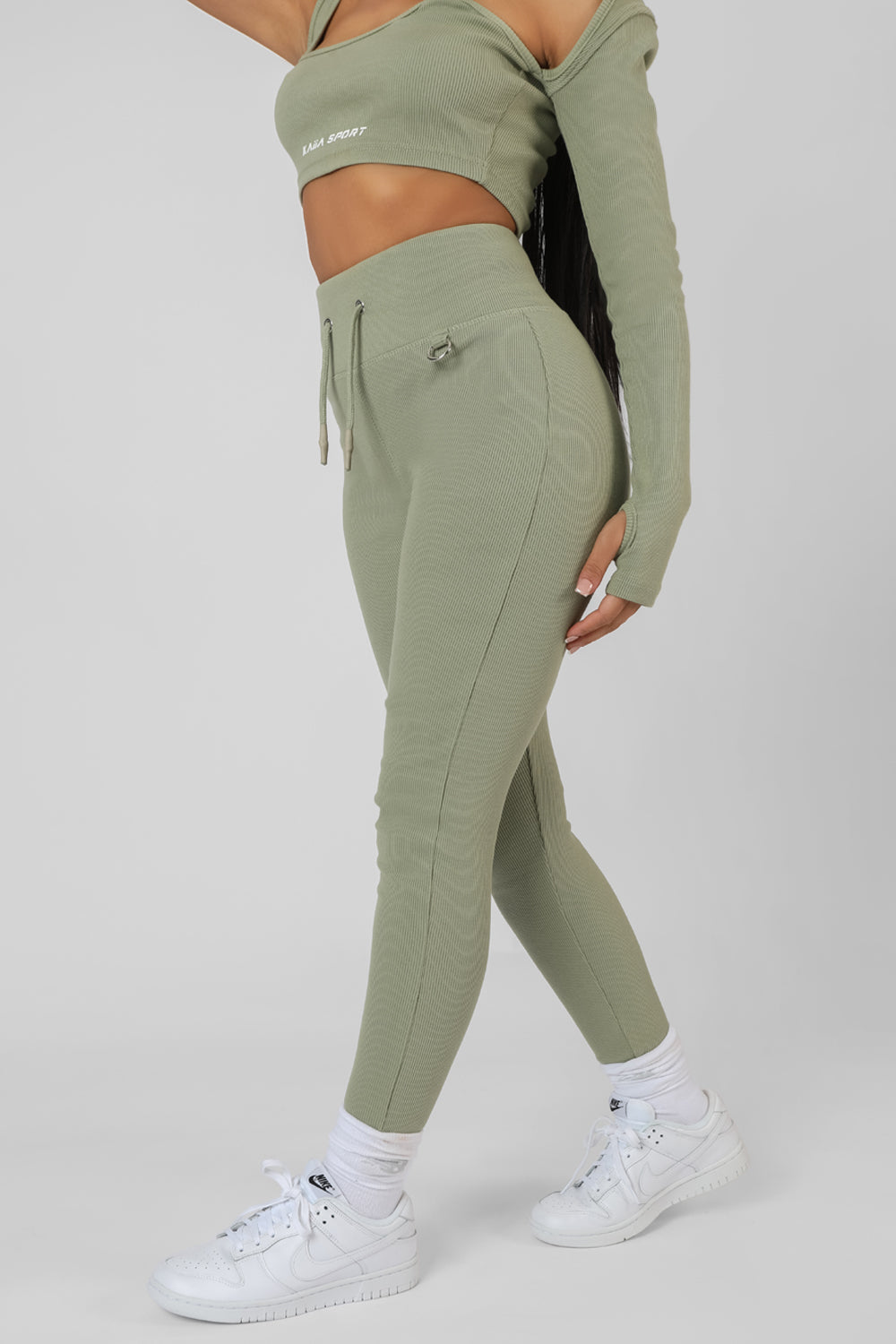 Drawstring Waist Kaiia Sport Leggings Khaki