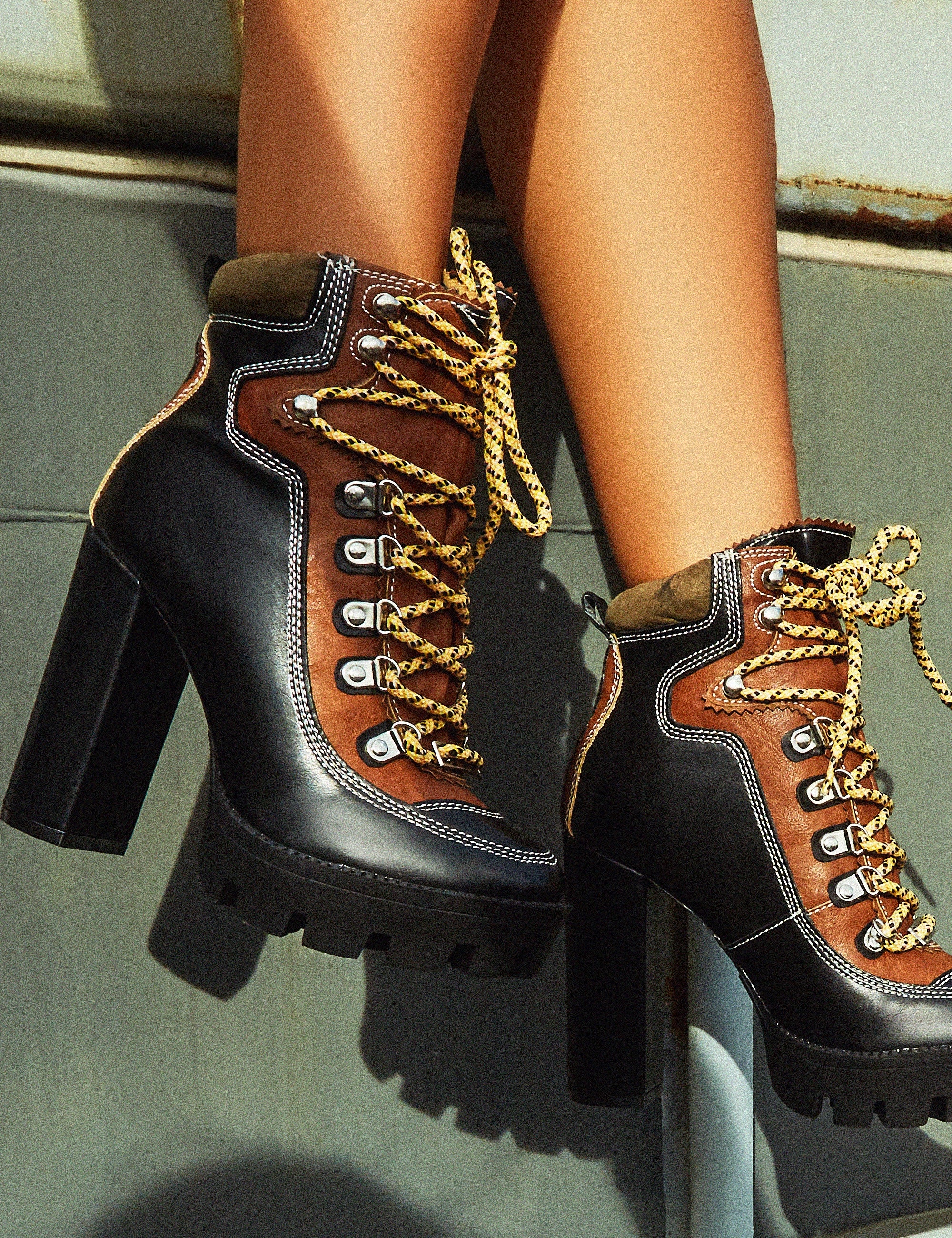 lace up chunky heel hiker boots