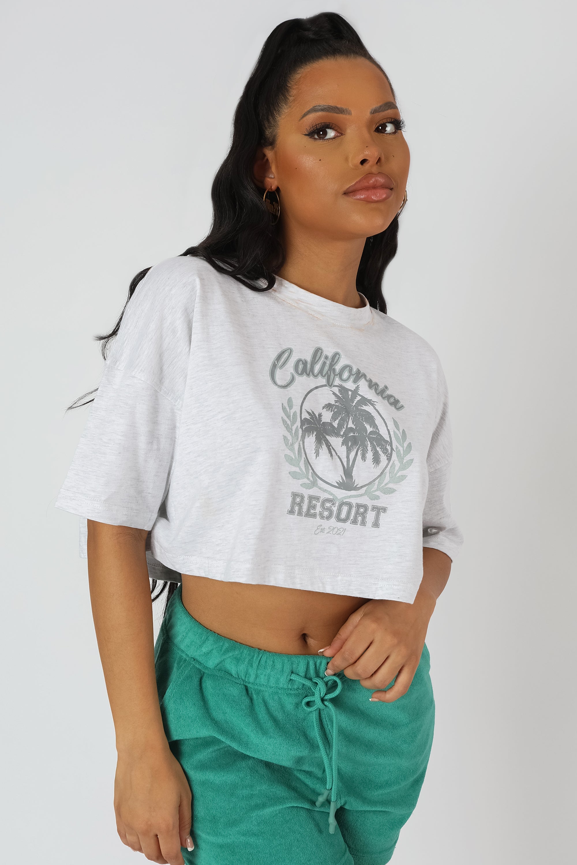 California Resort Cropped T-Shirt Oatmeal Marl