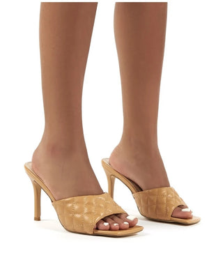 mule heels tan