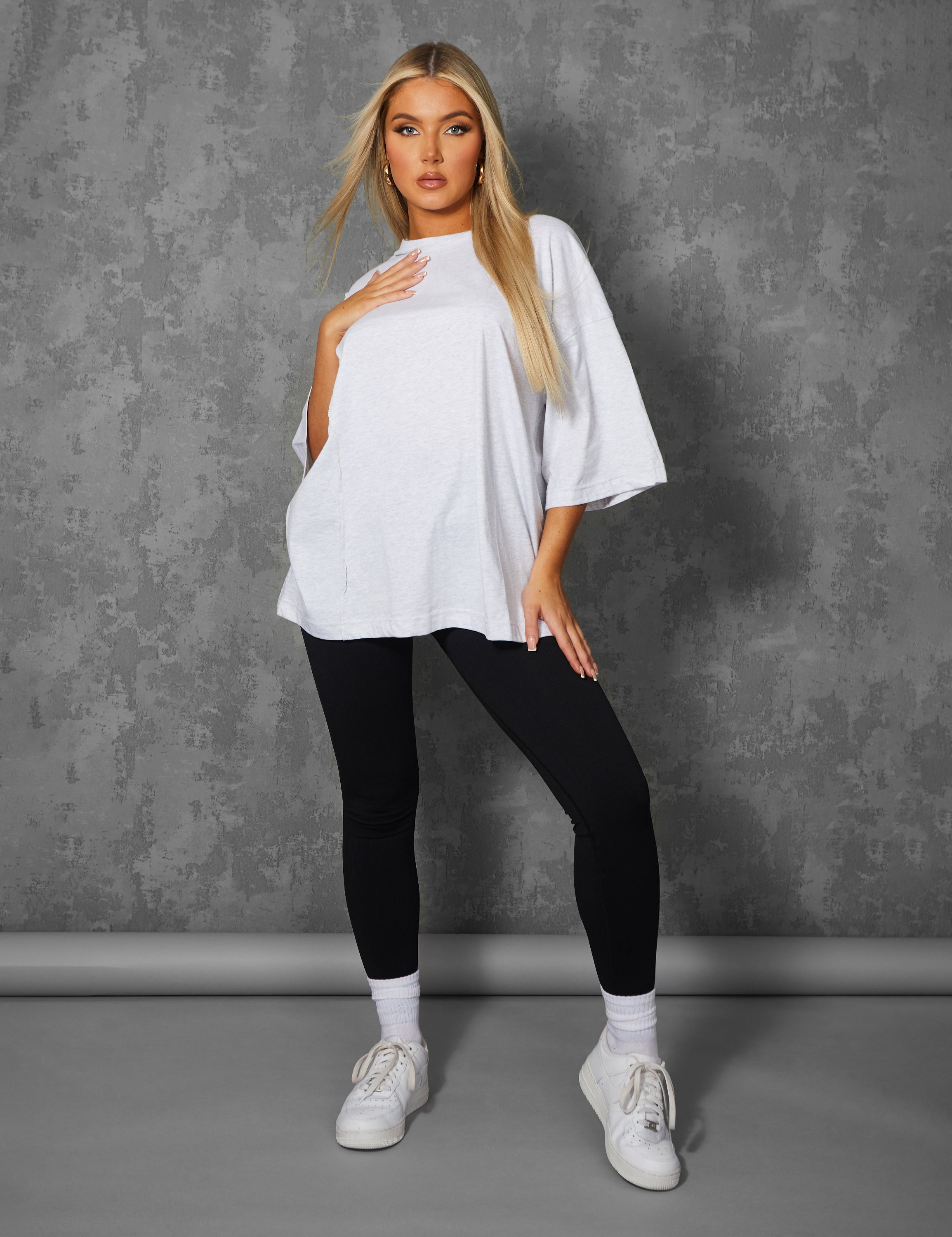 Exposed Seam Oversized T Shirt Oatmeal Marl