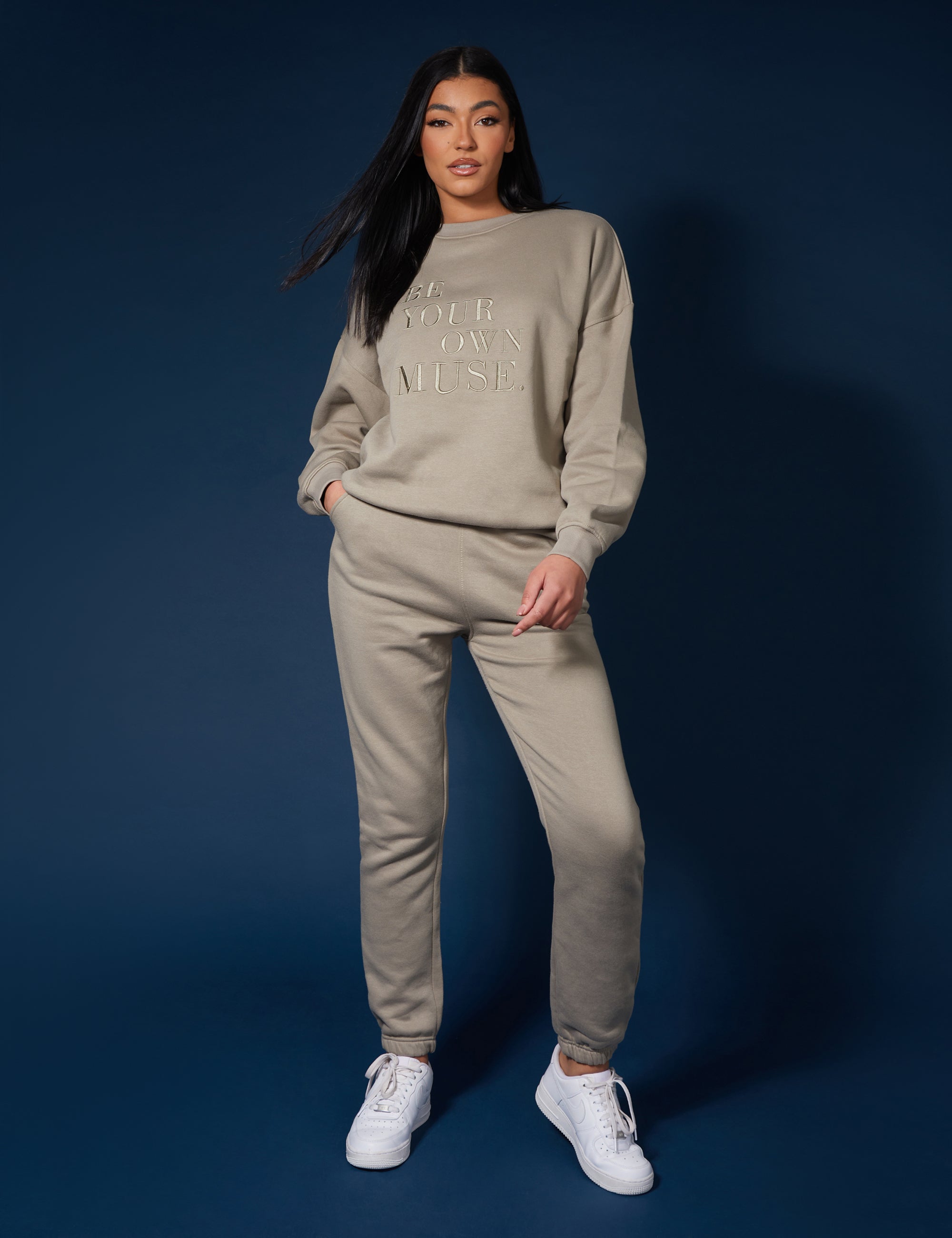 Be Your Own Muse Embroidered Sweatshirt Khaki