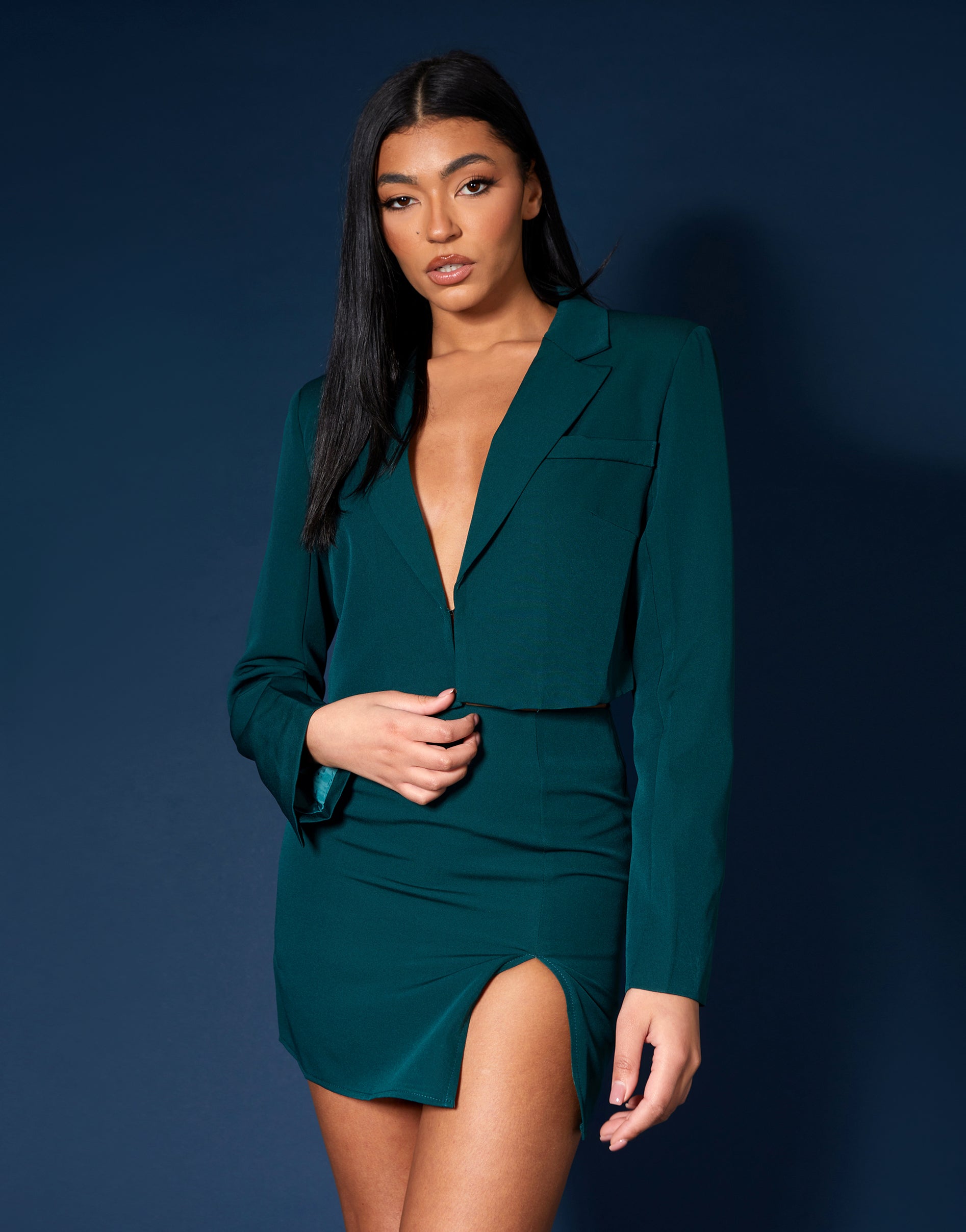 Cropped Blazer Forest Green