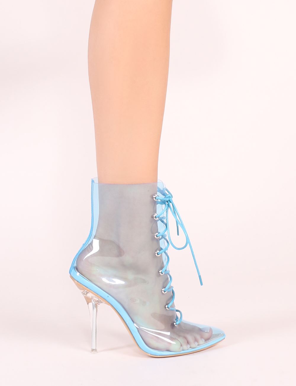 Hawt Clear Perspex Lace Up Ankle Boots in Blue