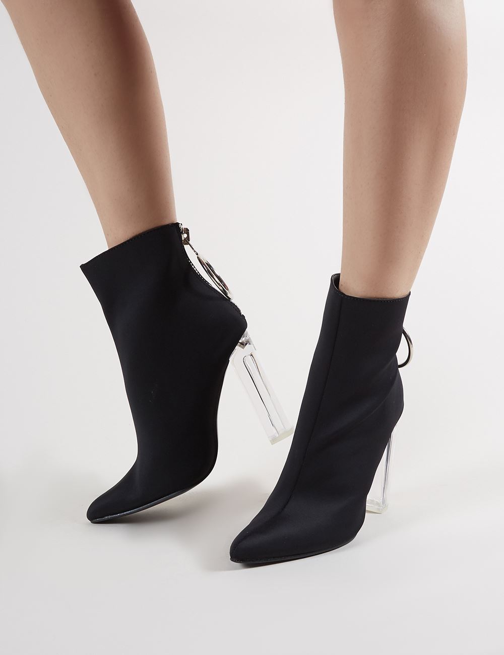 Fierce Clear Perspex Block Heel Ankle Boots in Black