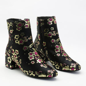Hana Embroidered Ankle Boots in Pink Cherry Blossom | Public Desire