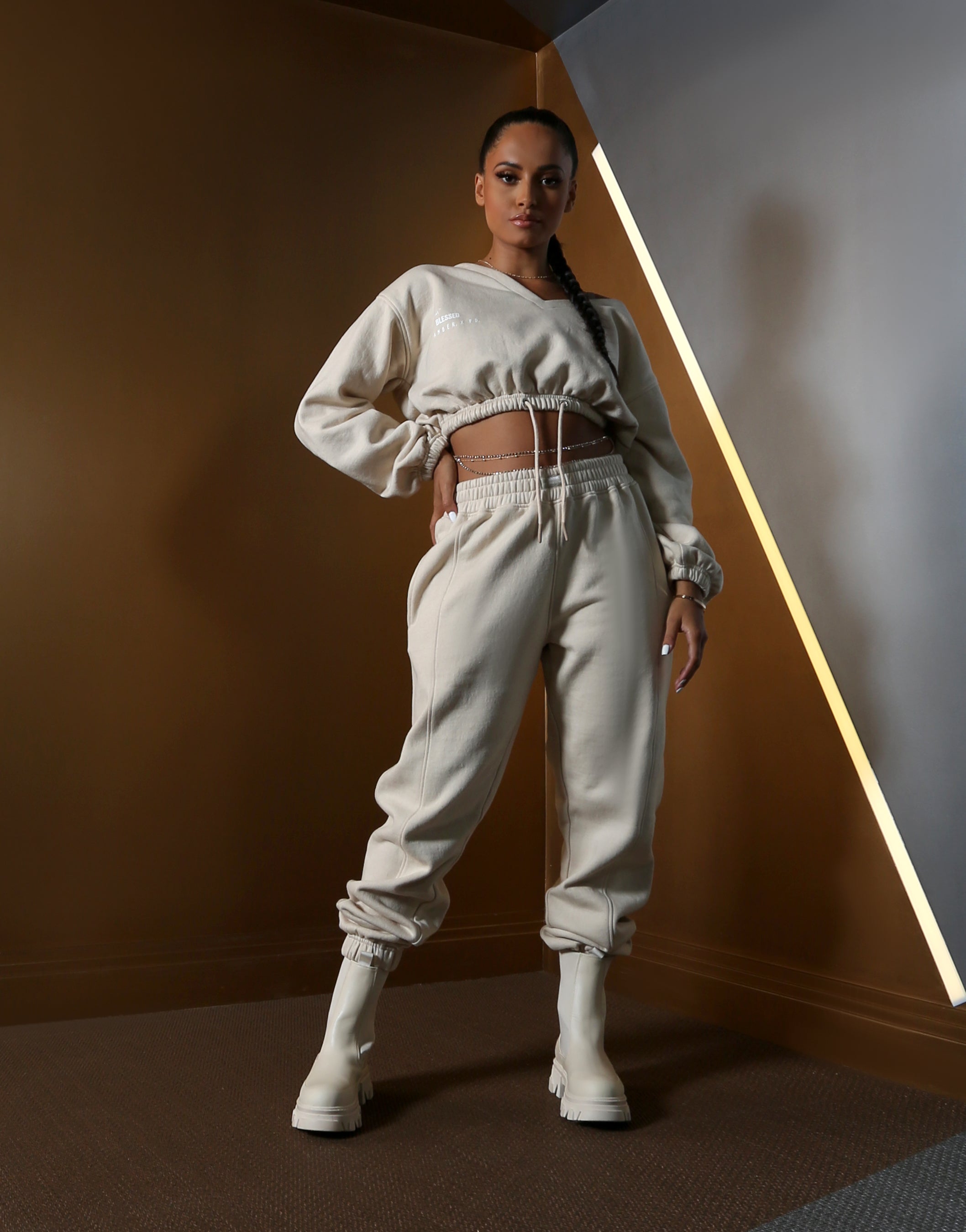 Amber x Public Desire oversized seam detail jogger in butter