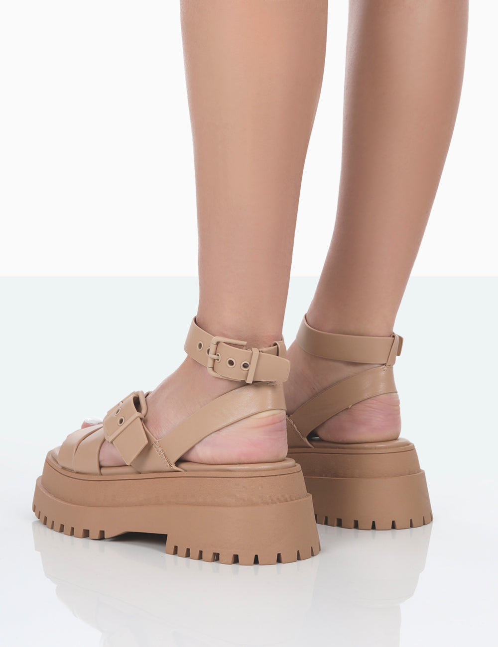 Follow Wide Fit Nude Drench Chunky Buckle Sandals