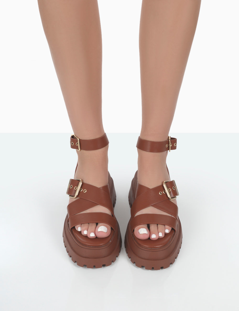 Follow Tan PU Chunky Buckle Sandals