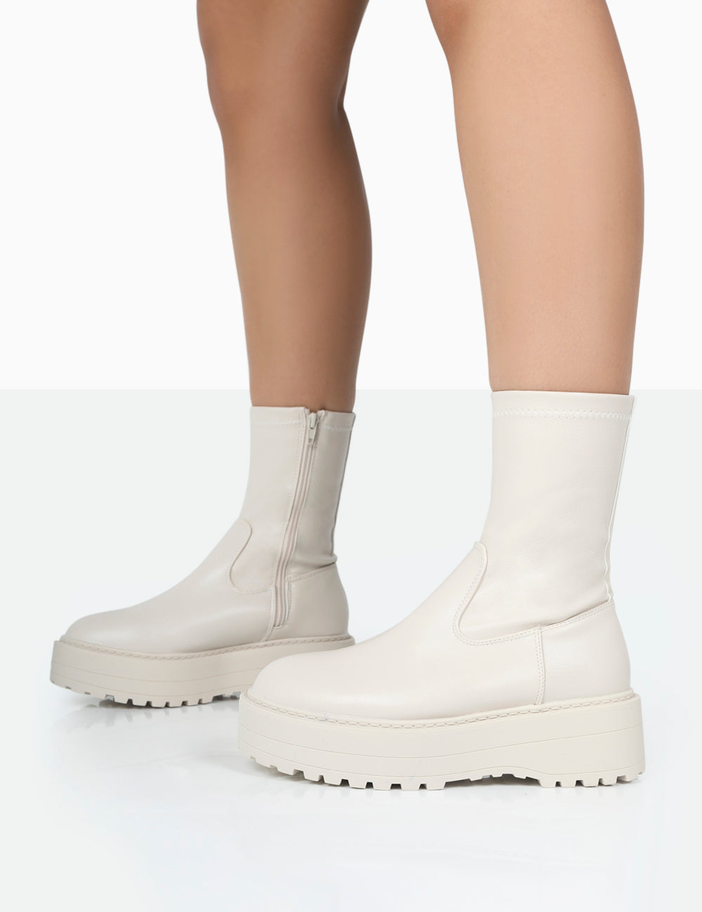 Auden Wide Fit White Chunky Sole Ankle Boots