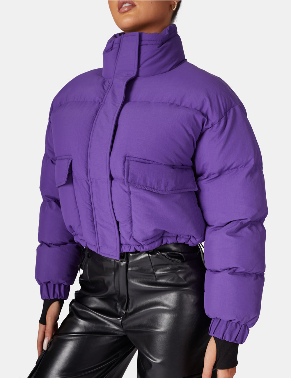 CROPPED POCKET DETAIL PUFFER PURPLE