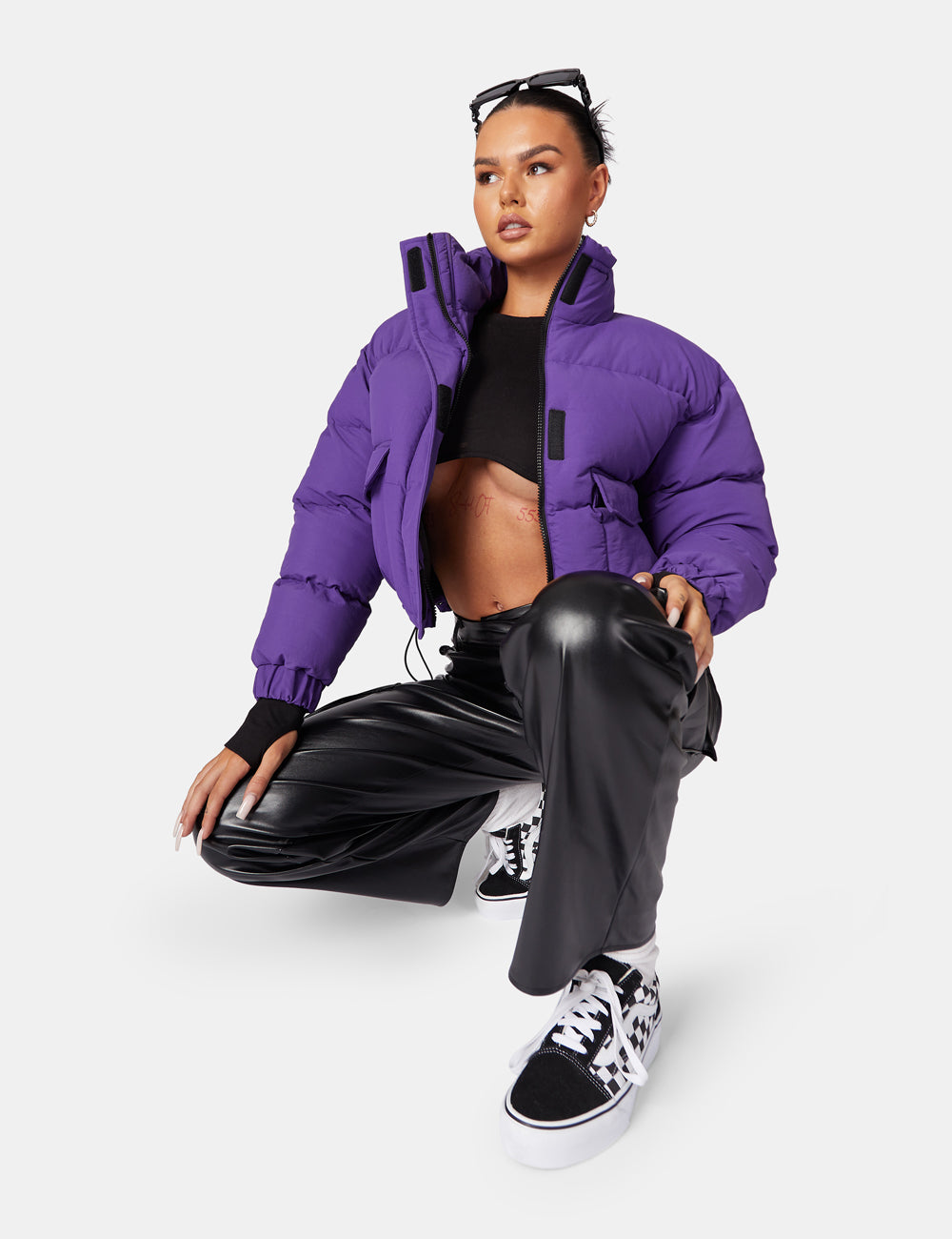 CROPPED POCKET DETAIL PUFFER PURPLE