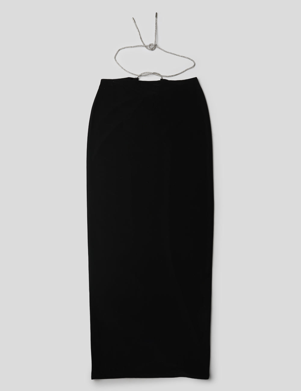 CROSS FRONT DIAMANTE ROPE MIDAXI SKIRT BLACK