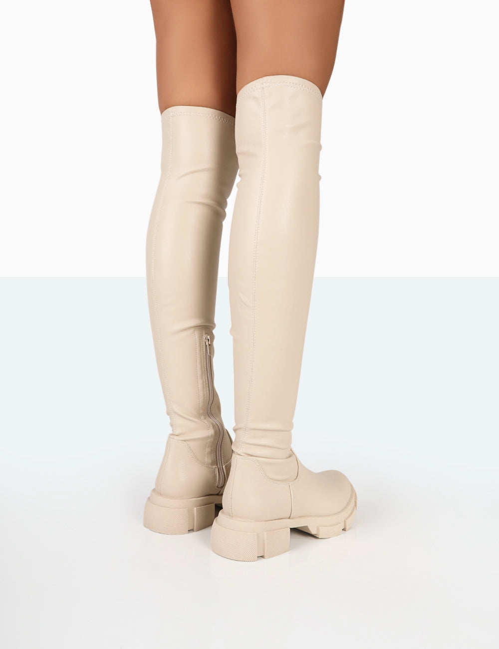 Junya Bone Pu Over The Knee Chunky Sole Boots