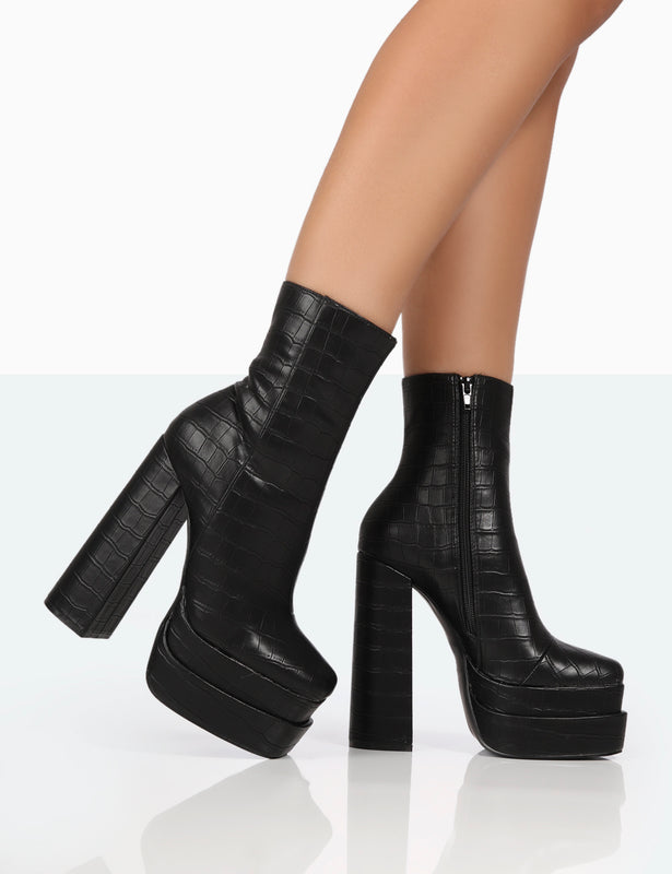 Public Desire Lilu ruched heeled ankle boots in black