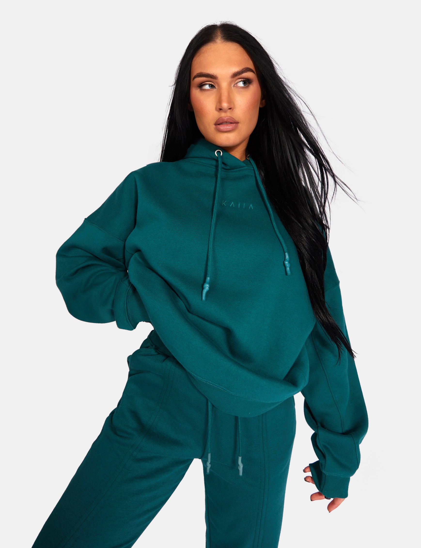 Kaiia Embroidered Oversized Hoodie Forest Green