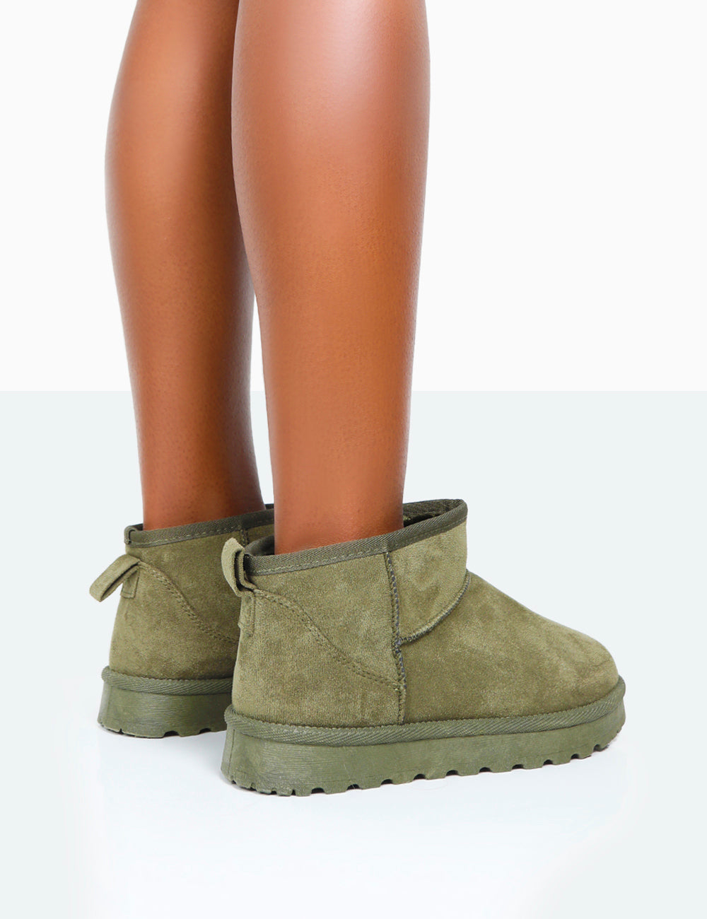 Flurry Khaki Faux Suede Ultra Mini Ankle Boots