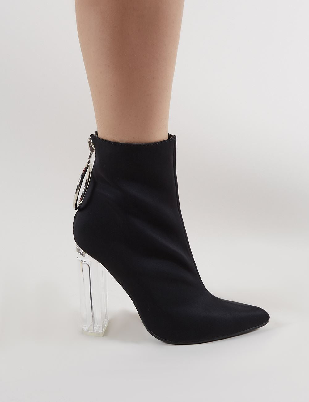 Fierce Clear Perspex Block Heel Ankle Boots in Black