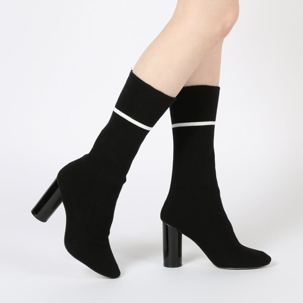 Elliott Sock Fit Stripe Ankle Boots in Black