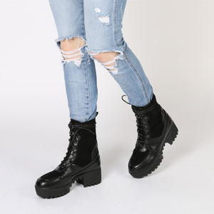 chunky sole lace up ankle boots