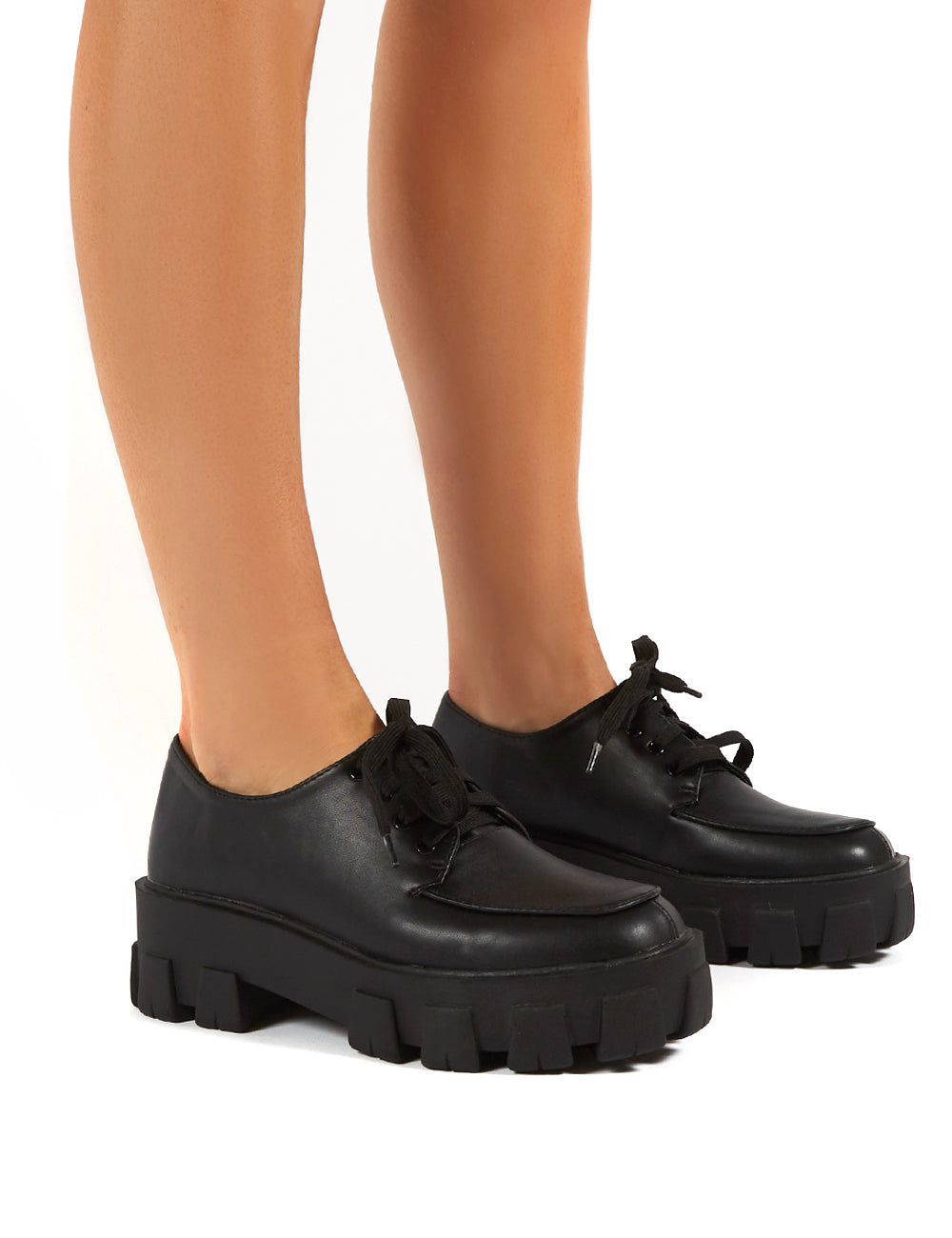 Candid Black Chunky Sole Lace Up Creeper