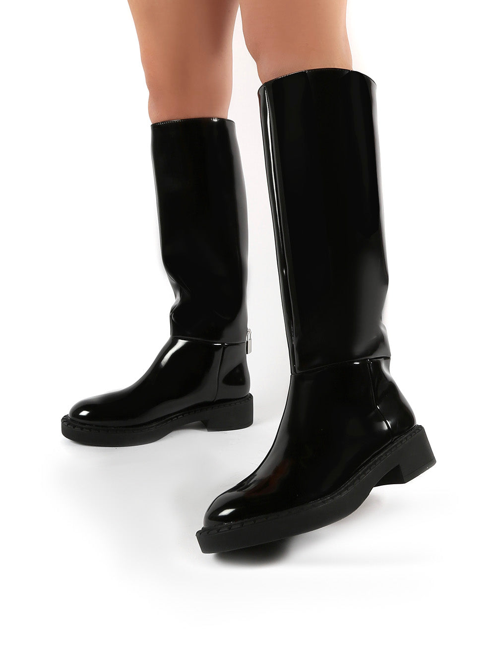 Alias Black Smooth PU Lock Detail Riding Boots