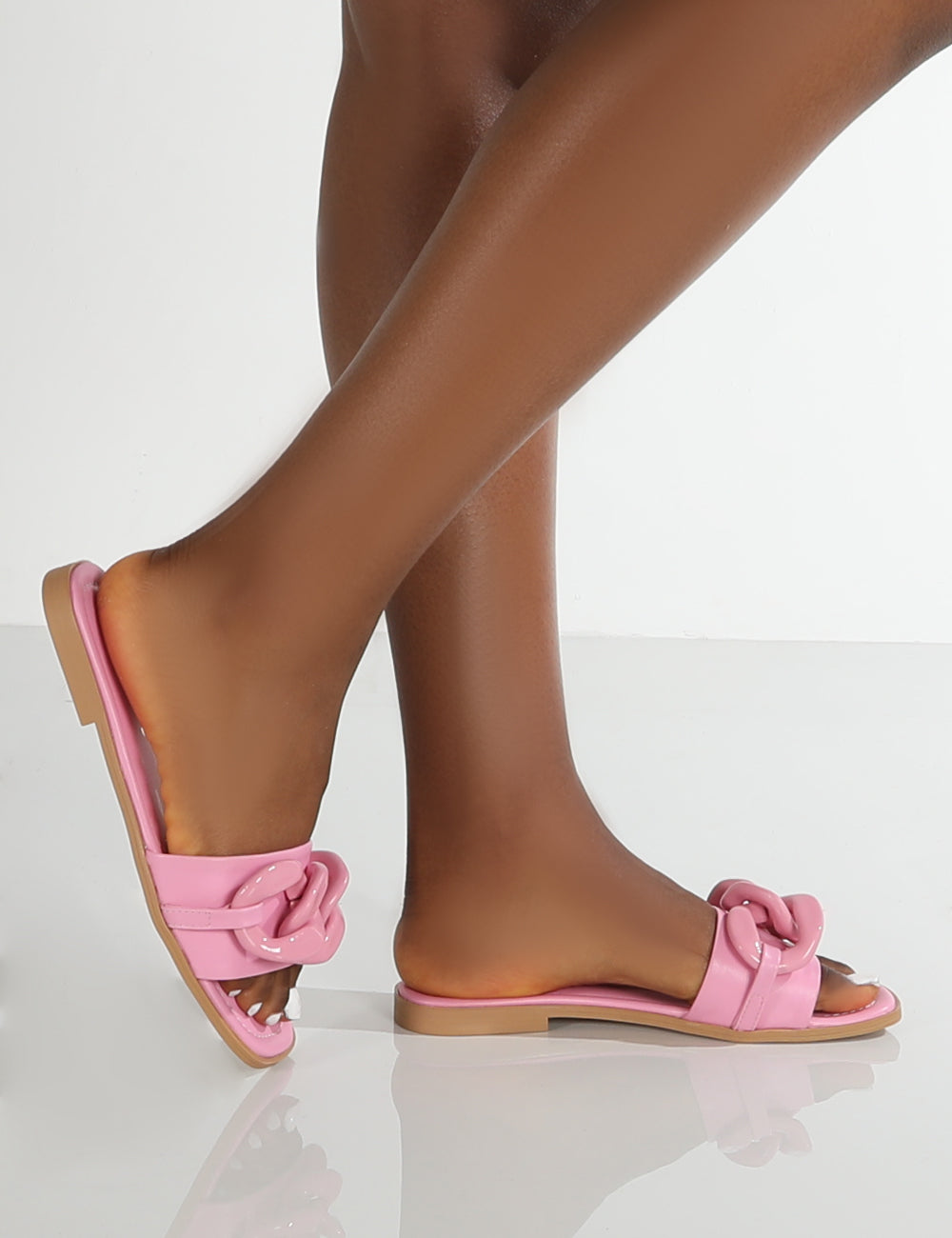 Ark Pink Chunky Chain Detail Slide Sandals