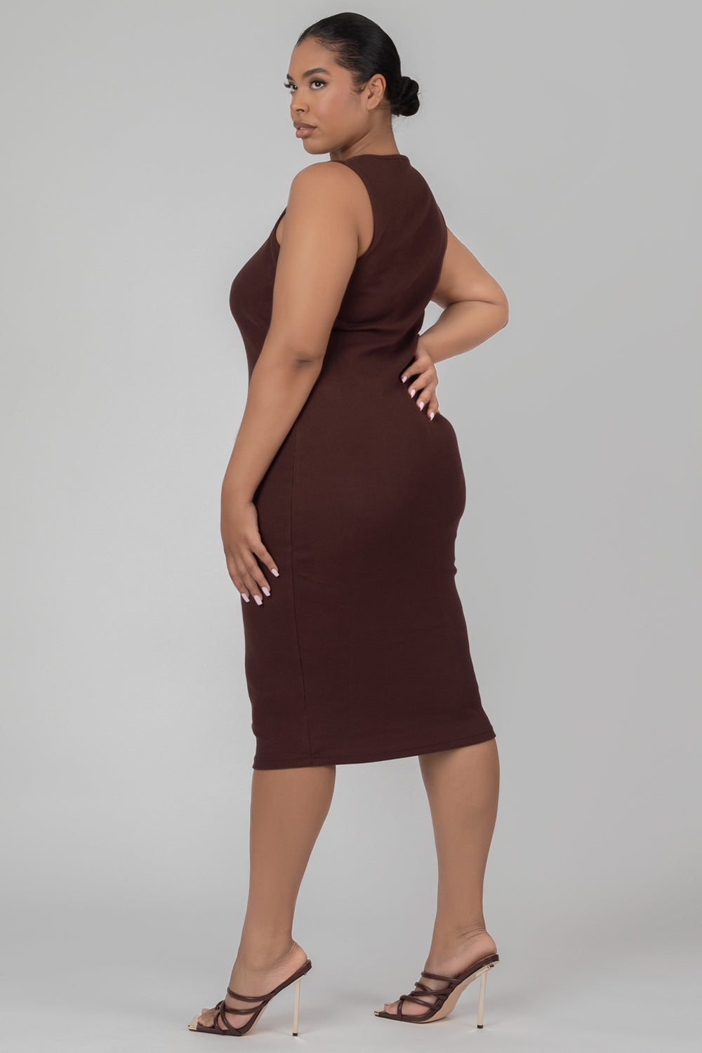 Curve Bodycon Scoop Neck Midi Dress Chocolate