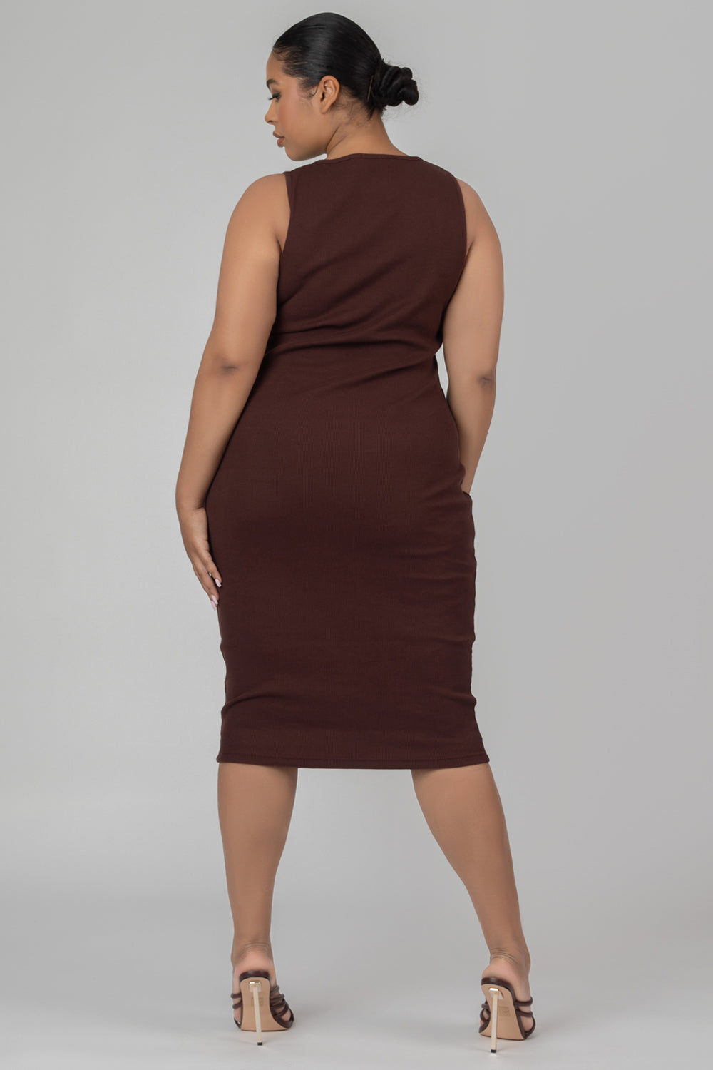 Curve Bodycon Scoop Neck Midi Dress Chocolate