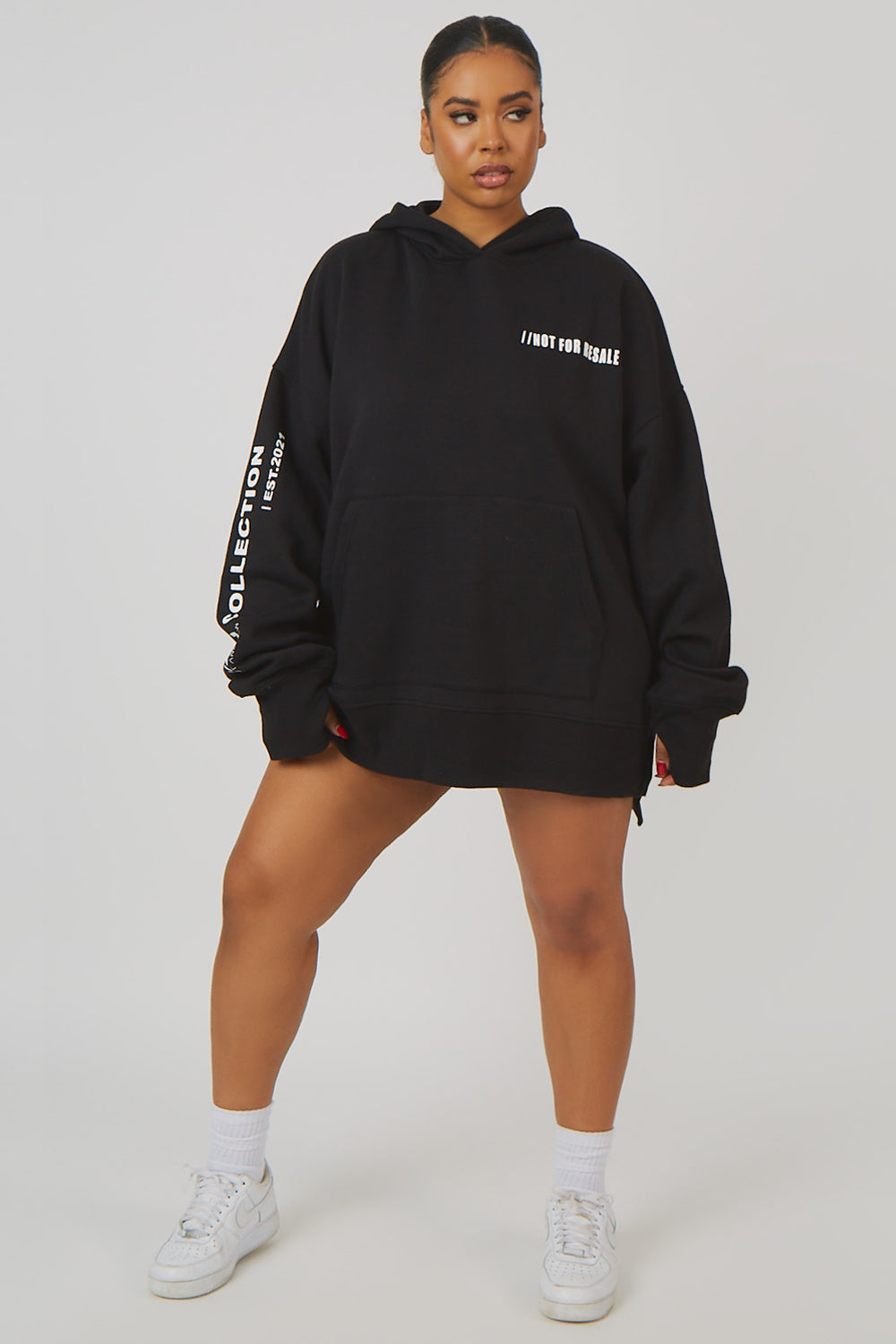 Curve Oversized Text Hoody Black