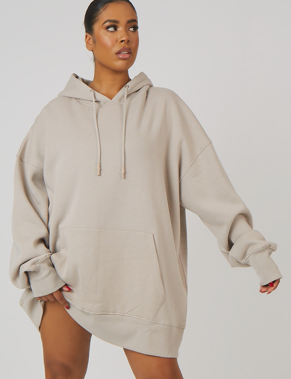 Curve Oversized Sweat Hoodie Dress Ash