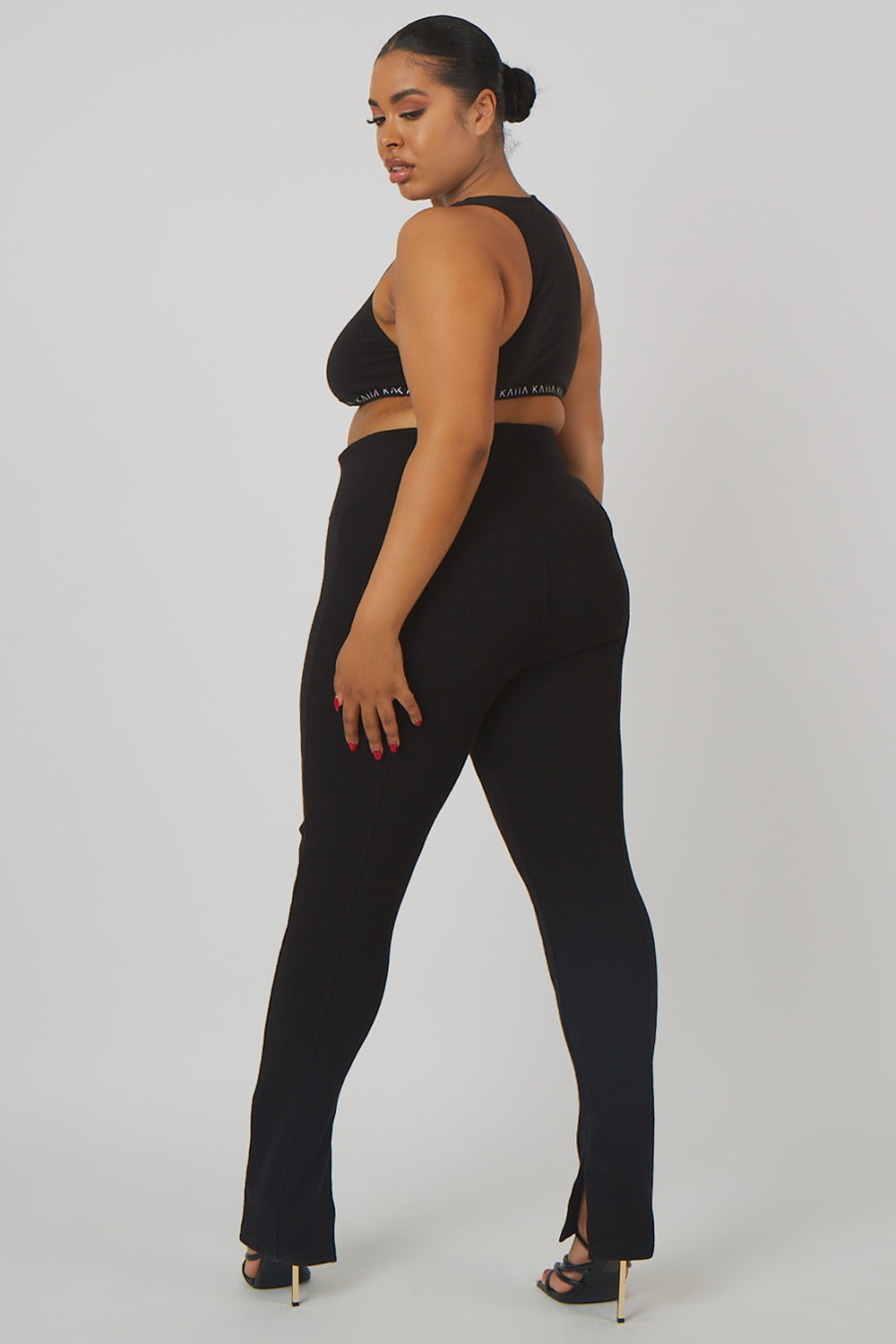 Curve Split Hem Ribbed Leggings Black