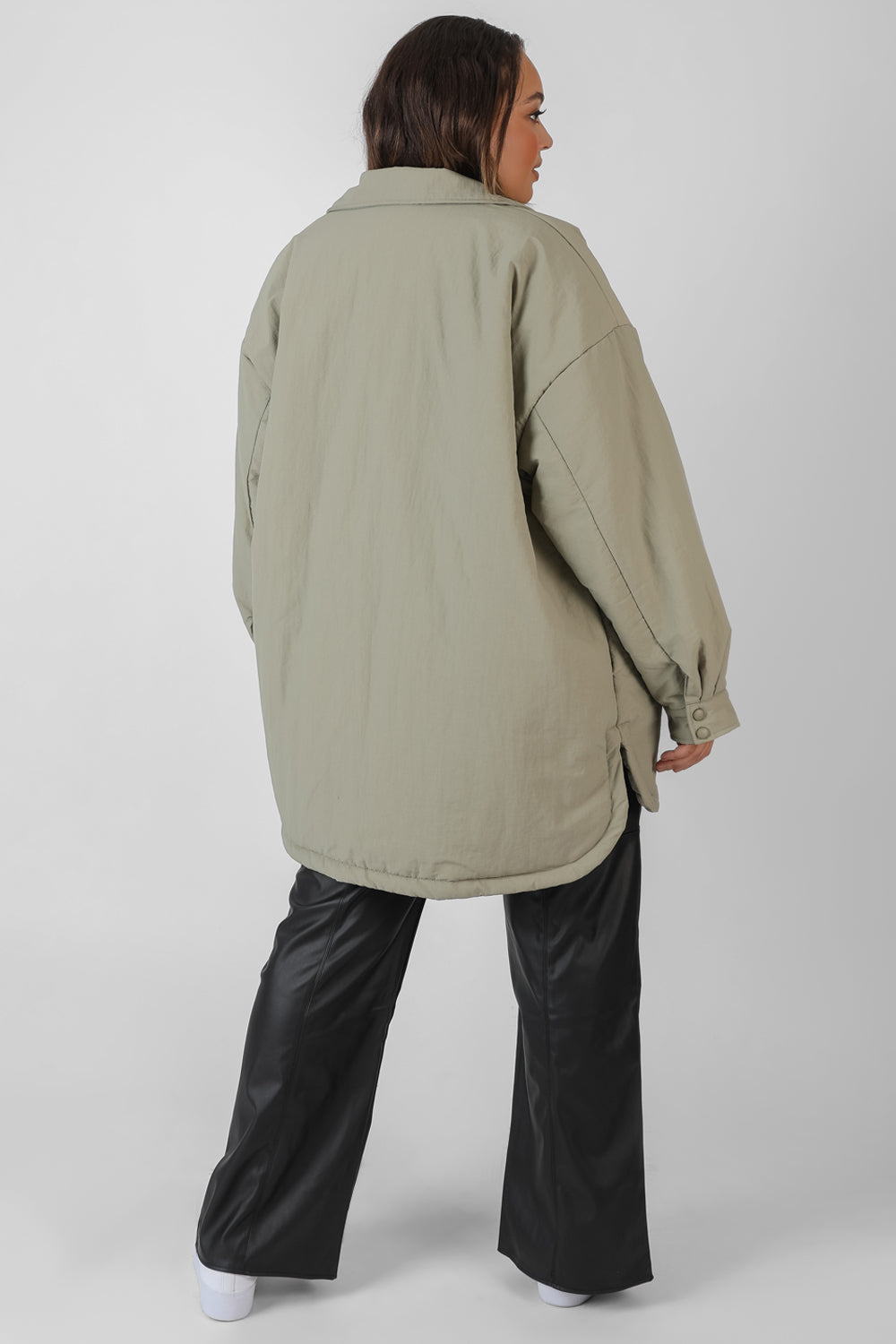 Curve Padded Oversized Shacket Elm