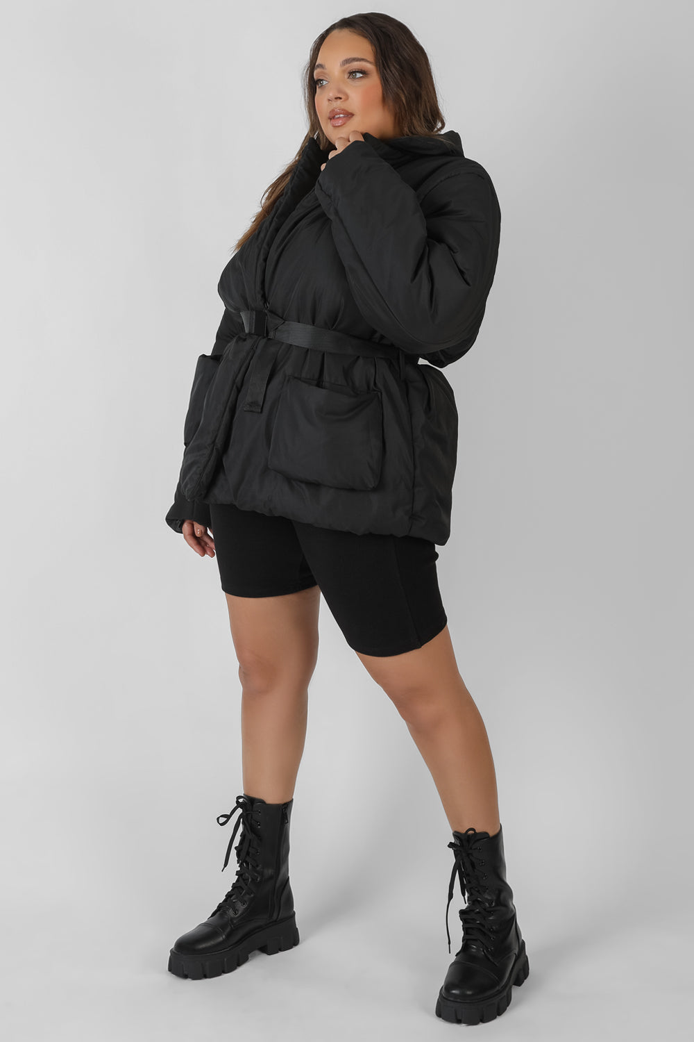 Curve Belted Puffer Blazer Black