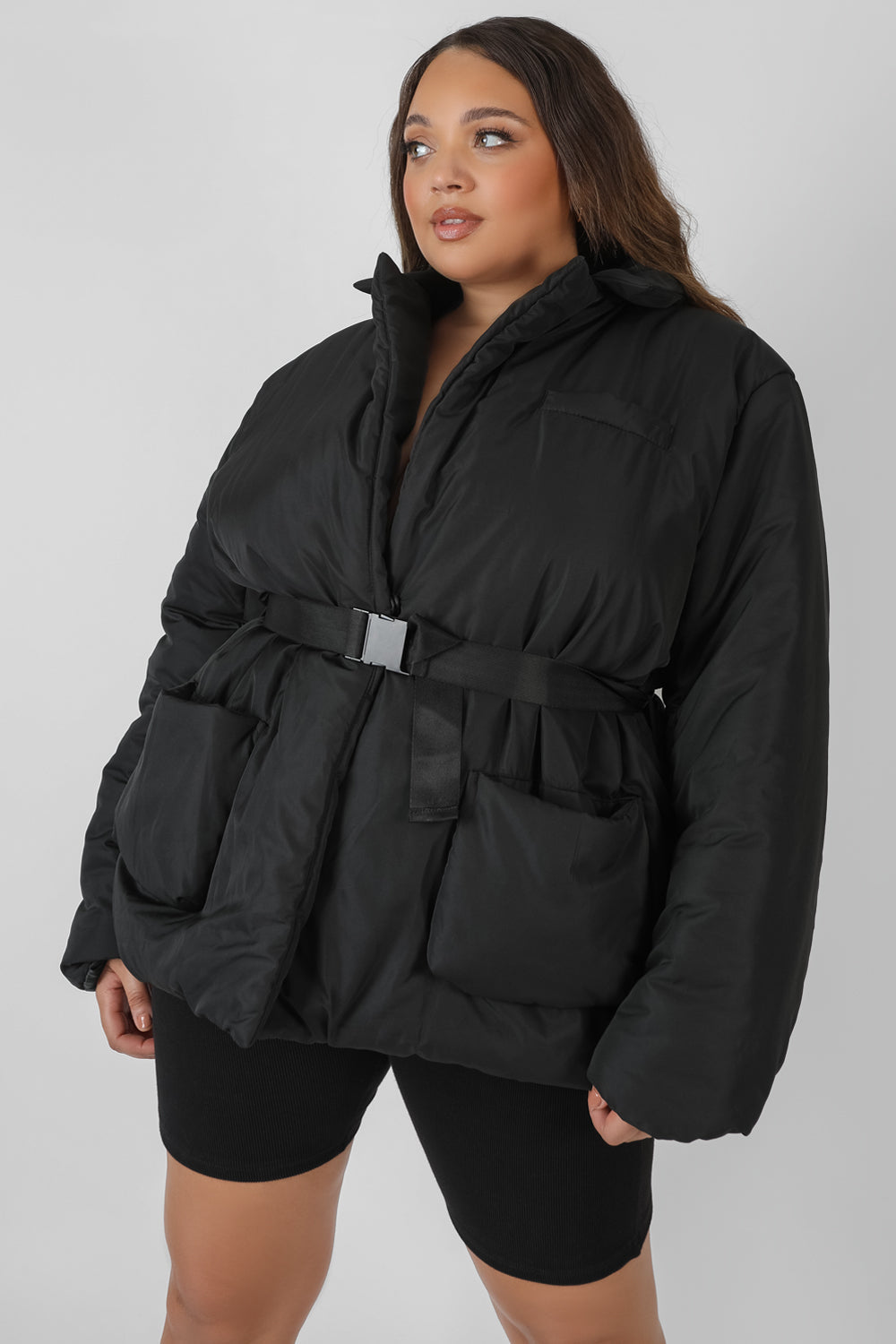 Curve Belted Puffer Blazer Black