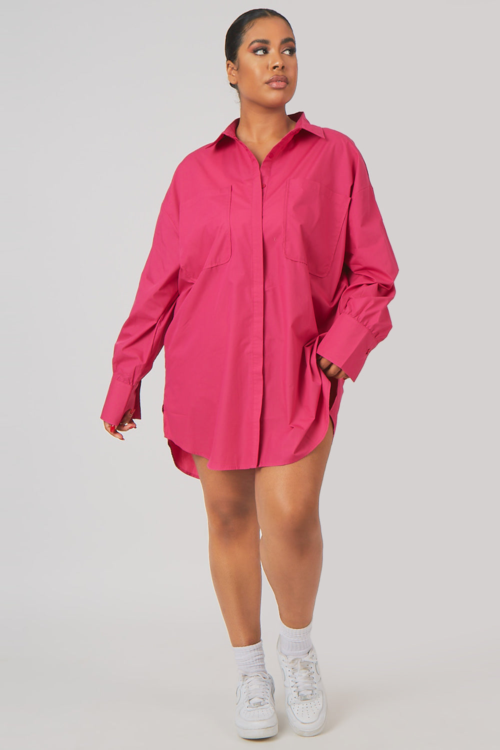 Curve Oversized Poplin Shirt Dress Pink