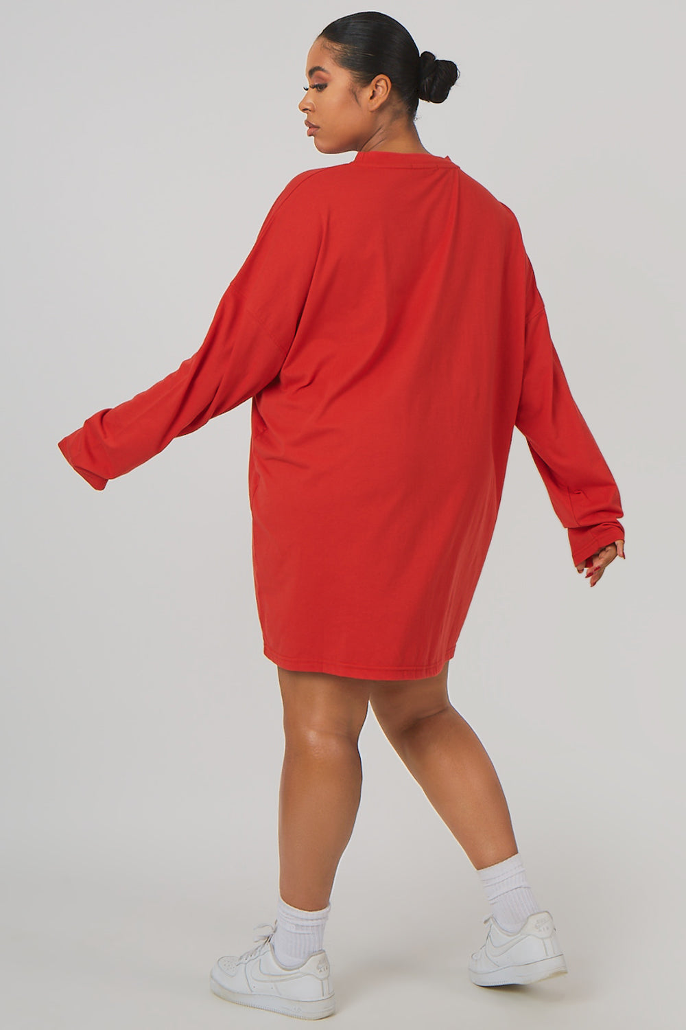 Curve Columbia Slogan Long Sleeved T-Shirt Dress Red