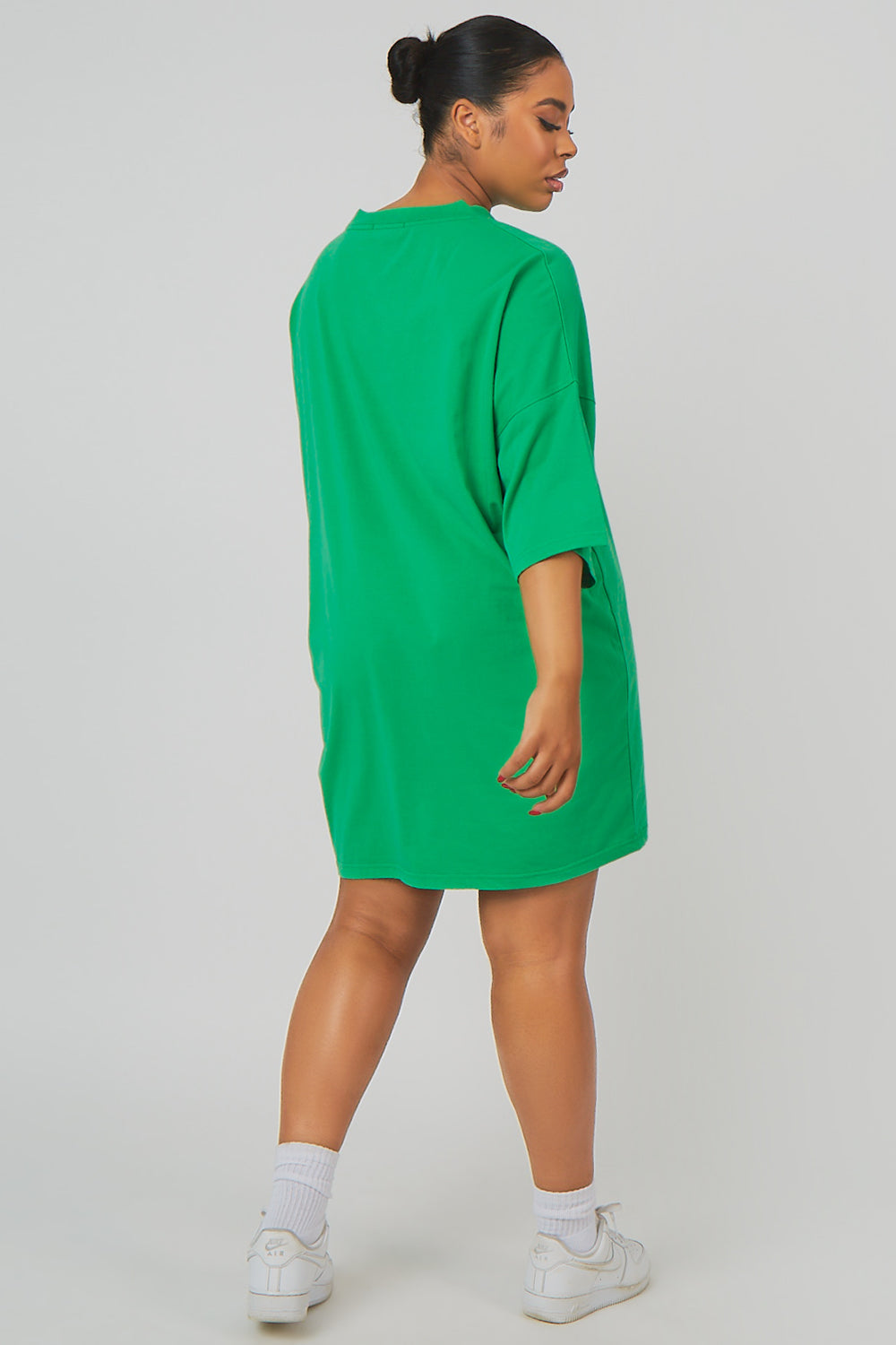 Curve Tonal Embroidered Oversized T-Shirt Dress Green