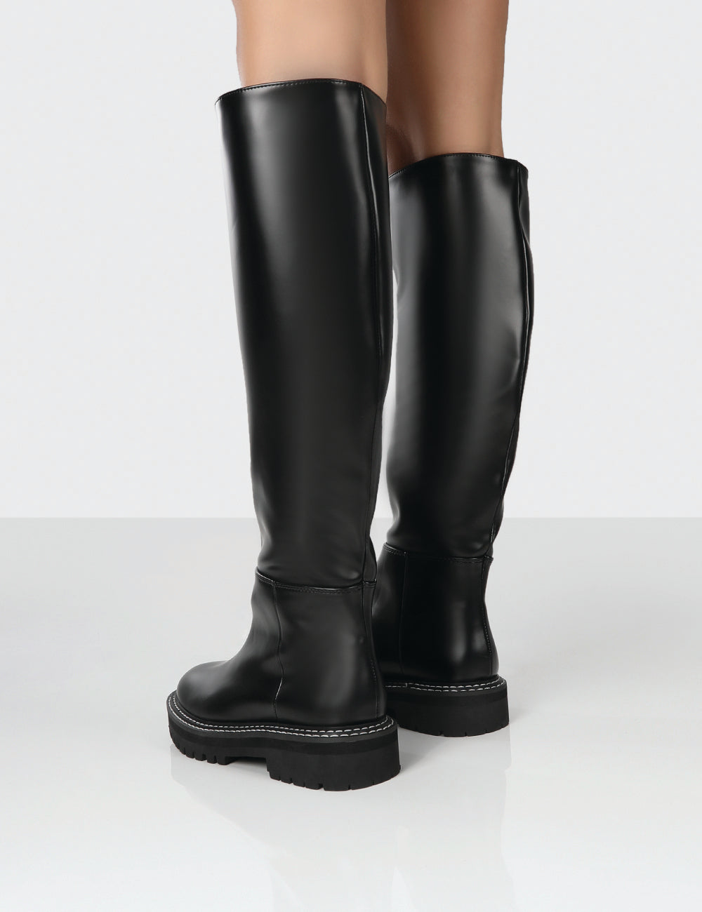 Dana Black Pu Chunky Sole Knee High Boots