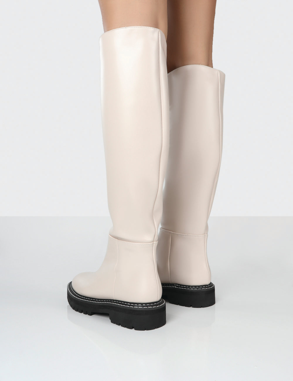 Dana Bone Pu Chunky Sole Knee High Boots