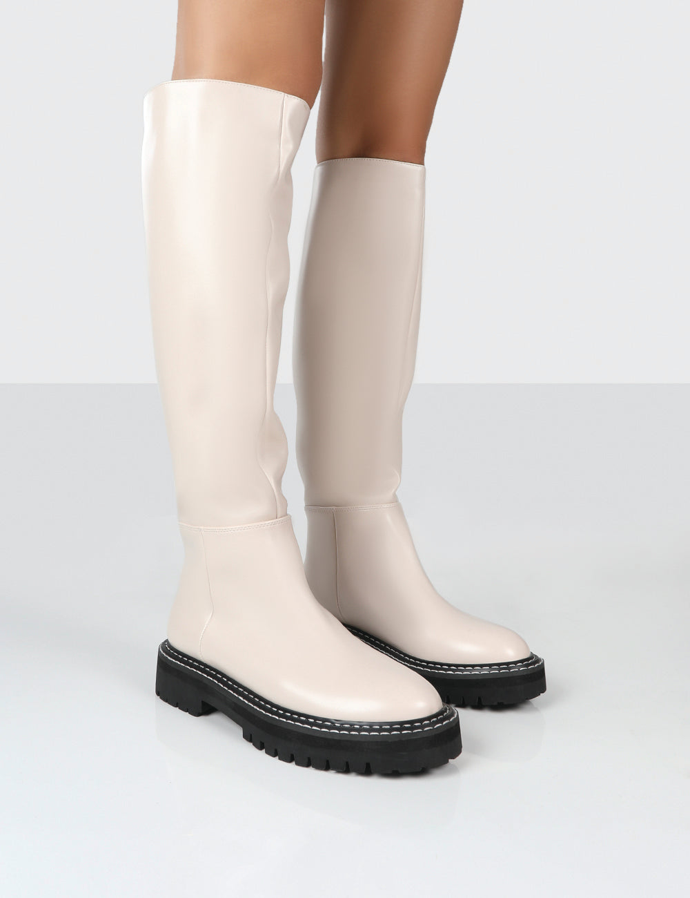 Dana Bone Pu Chunky Sole Knee High Boots