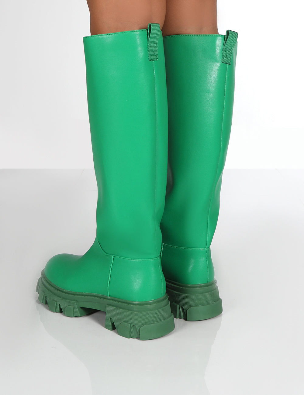 Elena Green Knee High Chunky Sole Boots