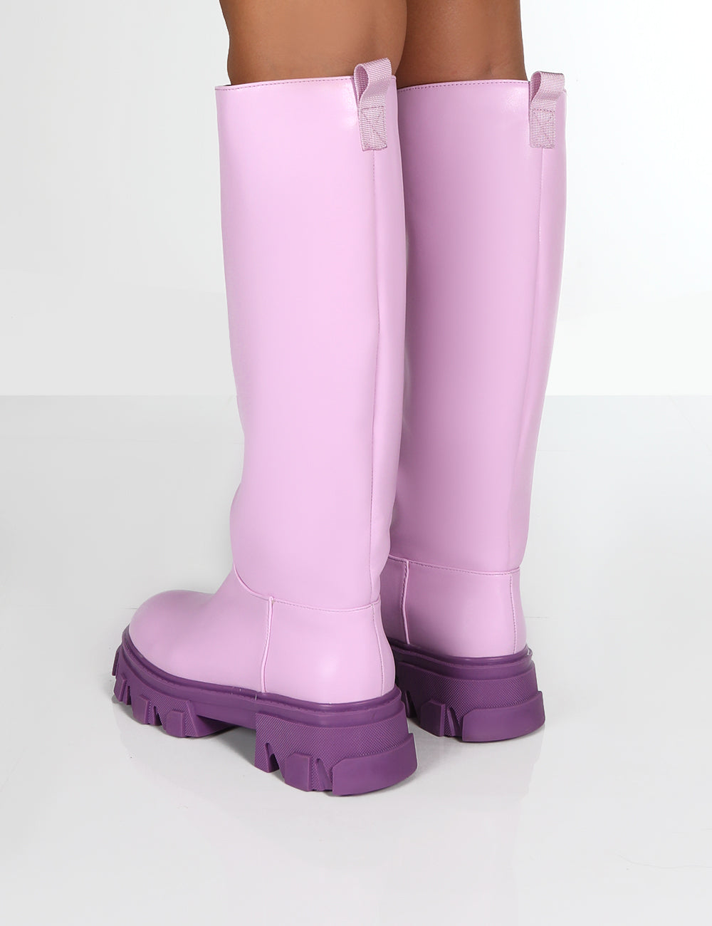 Elena Lilac Knee High Chunky Sole Boots