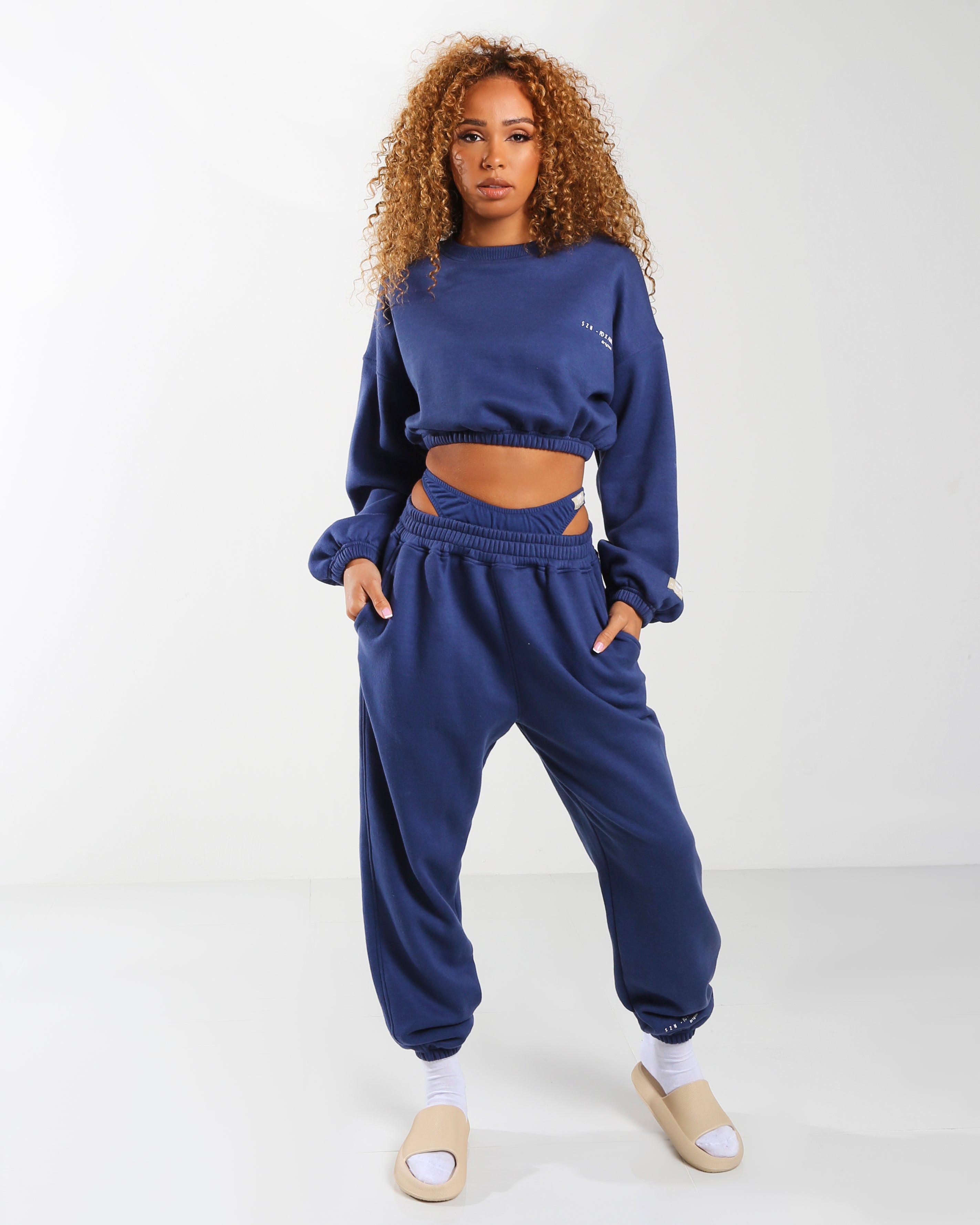 Amber x Public Desire crop sweatshirt co-ord in navy